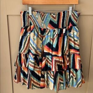 Lauren Ralph Lauren Sz 16 Aztec Print Southwest Tiered Mini Skirt Smock Waist